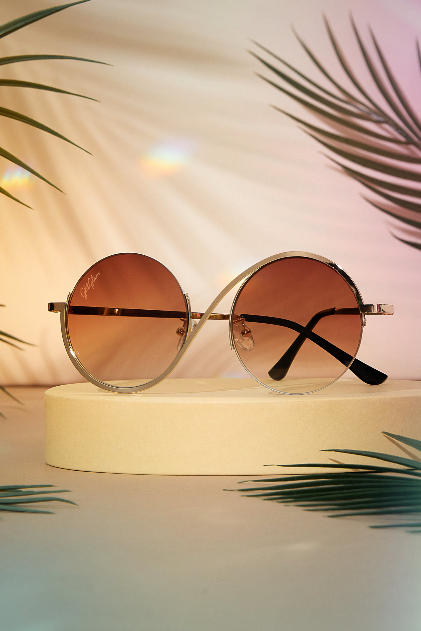 Tequila sunrise - Gold Round Sunglasses